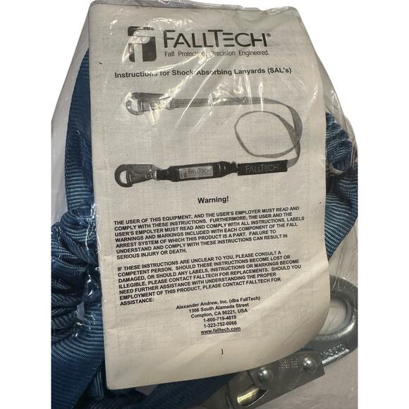 Falltech Shock Absorbing Lanyard 8259 6ft Max 310 Lbs Blue NEW - Picture 7 of 8